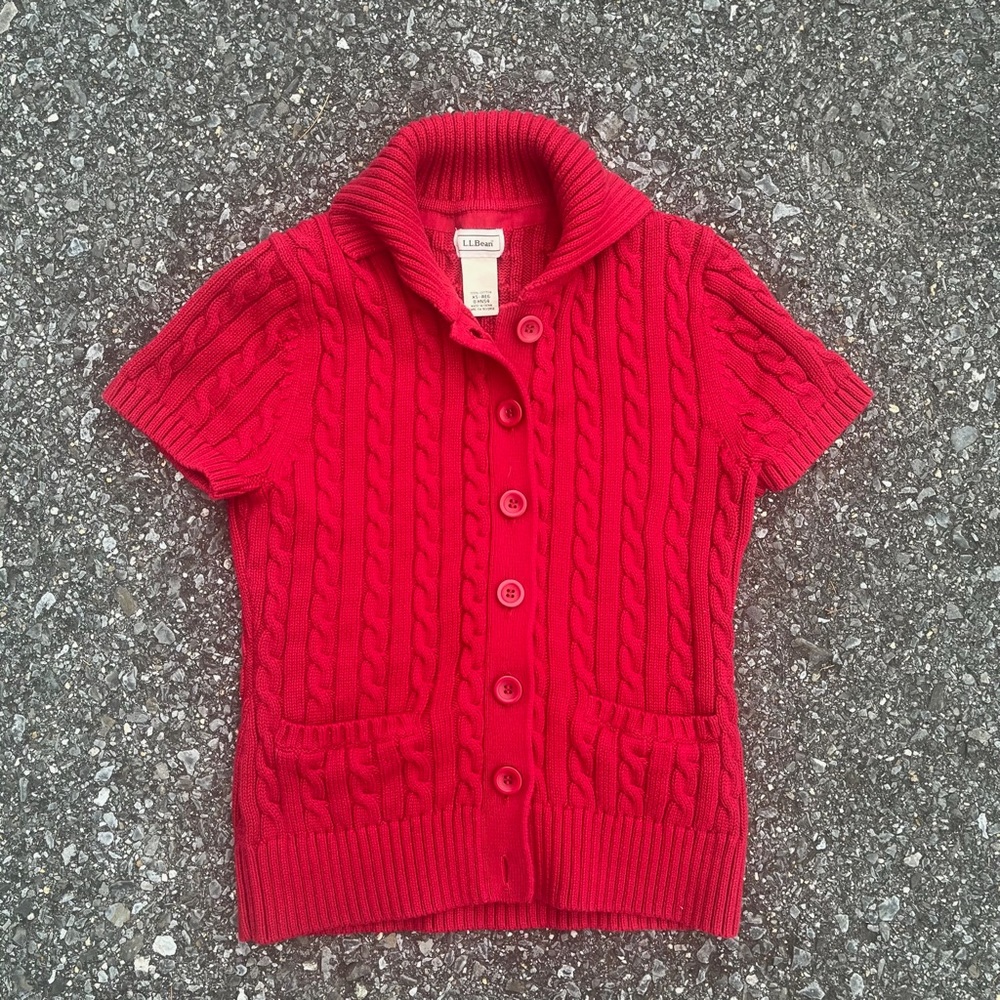 L.L. Bean Women's Vibrant Red Cable Cardigan